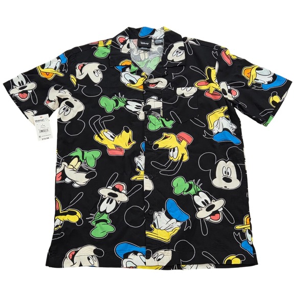 Disney Other - Disney Friends Heads Mickey Mouse Donald Plutto Short Sleeve Button Down Shirt S